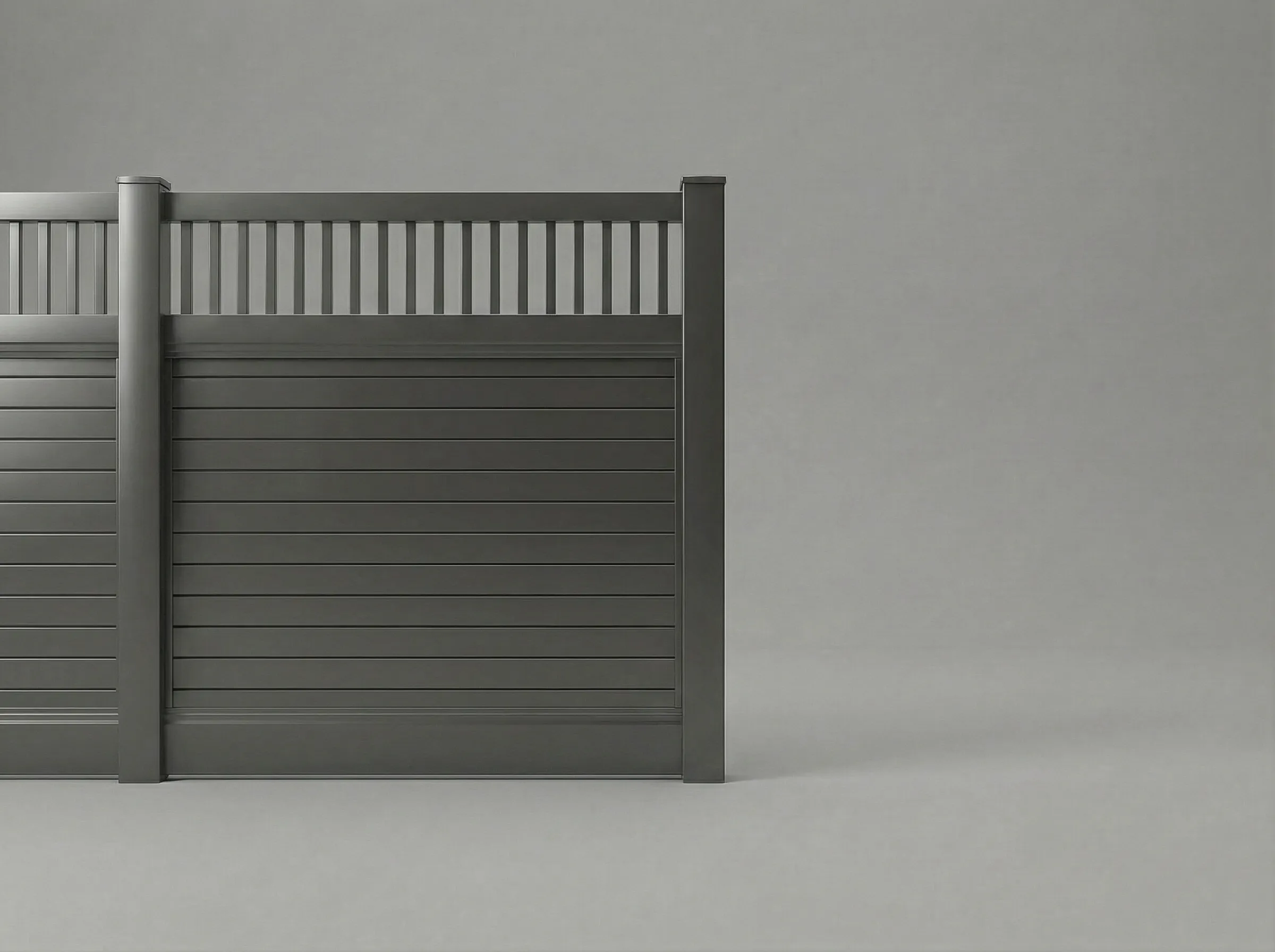 Aluminum Horizontal Privacy Fence w/ Vertical Picket Top